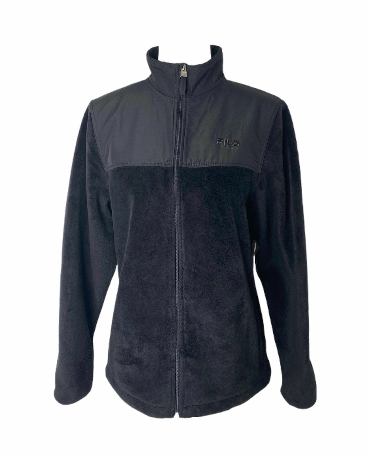 Giacca donna grande Fila nera sherpa capospalla sportiva full zip collo alto