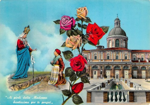 Cartolina Caravaggio Santuario veduta con Madonna 1968 (Bergamo)
