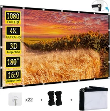 Projector Screen 180 Inch,  Large 4K HD 16:9 Foldable Portable Projection Cinema