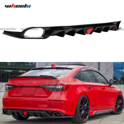 FOR 2022-2026 HONDA CIVIC MC STYLE FE180 GLOSS BLACK REAR DIFFUSER W/ LED LIGHT