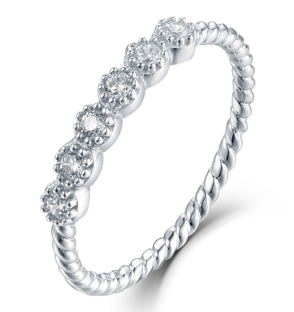Sterling Silver Skinny 6-Stone Cz Knuckle Midi Band Ring Sterling Silver Skinny 6-Stone Cz Knuckle Midi Band Ring