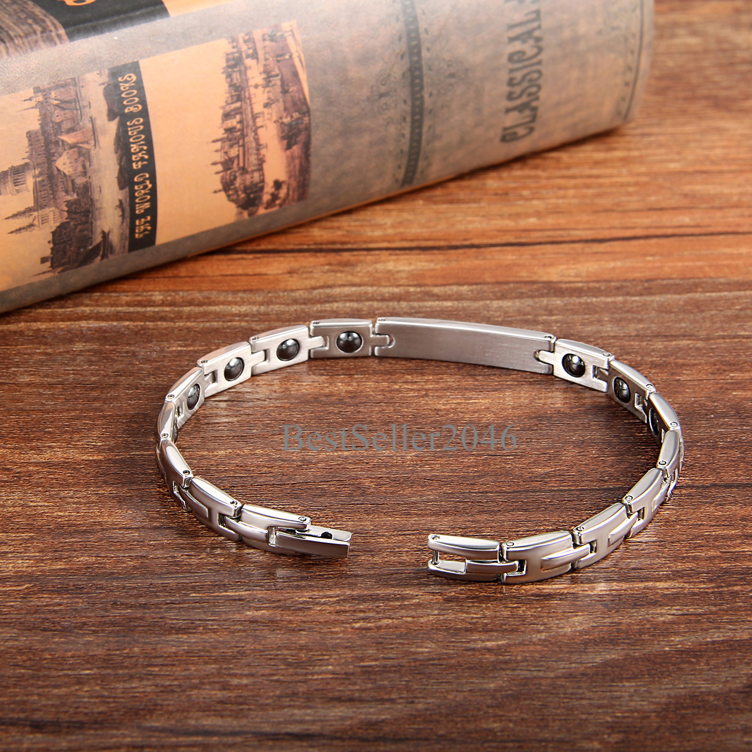 Men Women Health Cubic Zirconia Therapy Bracelet Stainless