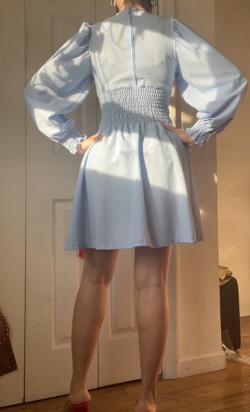 Vtg 60s 70s Does 1930s Blue Babydoll Mini Dress M… - image 7