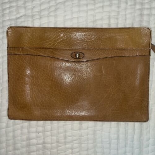 Vintage GOLDPFEIL CARACCIOLA Leather Portfolio Tan Briefcase Arrow