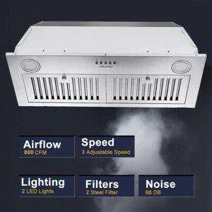 800CFM 30in Insertion Hotte de cuisinière intégrée conduit en acier inoxydable LEDs d'évent Nouveau