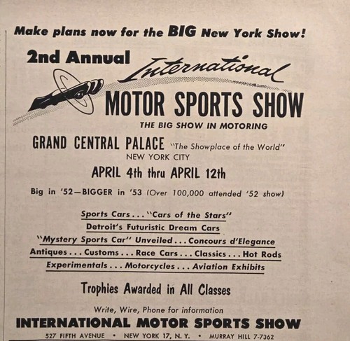 2nd International Motor Sports Show Grand Central Palace Vintage Print Ad 1953