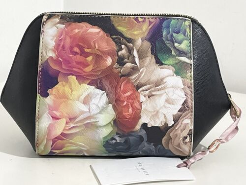 TED BAKER SCHWARZ BUNT BLUMEN JACQUIE LEDER HANDTASCHE KOSMETIK MAKE-UP TASCHE NEU!!! - Bild 4 von 10
