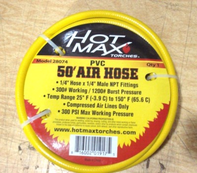 50' Air Hose 300 PSI PVC 1/4'' ID Hose 1/4'' Fittings Hot Max NEW 28074 c