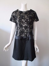 Nora Del Busto Black Lace Over Lay Short Sleeve Cotton Camel Hair Dress 10