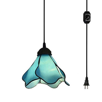 Victorian Ceiling Pendant Light Blue Flower Glass Shade Chandelier Light Fixture