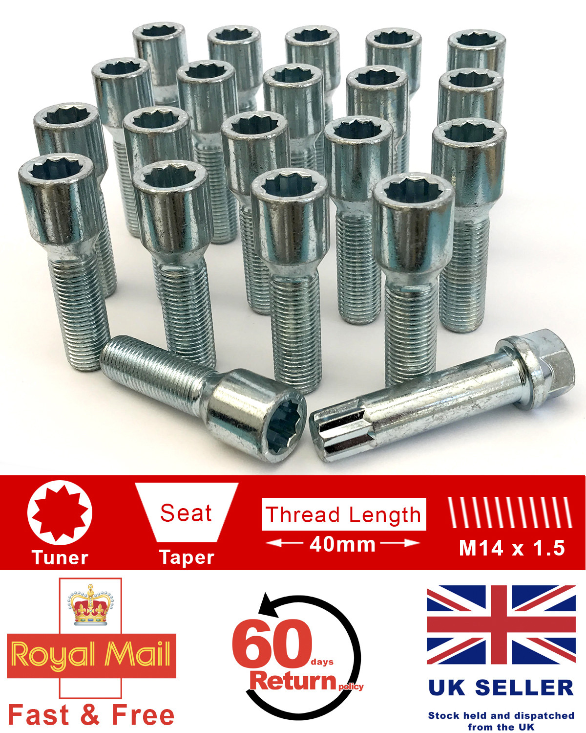 20 x Bulloni Tuner M14 x 1,5, estesi 40mm per cerchi in lega aftermarket. mercedes