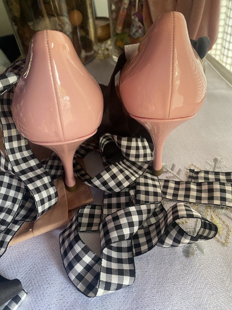 MIU MIU Pink Heels Ankle Wrap Ribbon Slide Pumps Size 41 Patent