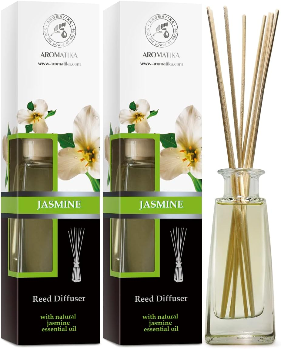 Jasmine Reed Diffuser W/Natural Essential Jasmine Oil - Set 2 * 3.4 Fl Oz (100Ml