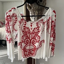 Toxic Vision Red & White Snakes Top Punk Metal Bohemian Viking Hippie Art Folk