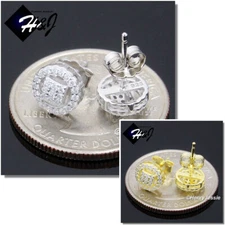 925 STERLING SILVER ICY BLING CZ GOLD PLATED/SILVER 7MM ROUND STUD EARRING*E232