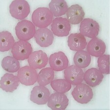 Glass Beads Pink Translucent Blossom 8mm. Pack of 25. Made in India.