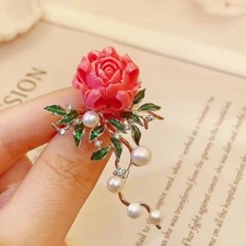Elegant Rose Flower Brooch Pin for Women New Faux Pearl Fashion Gift Jewelry