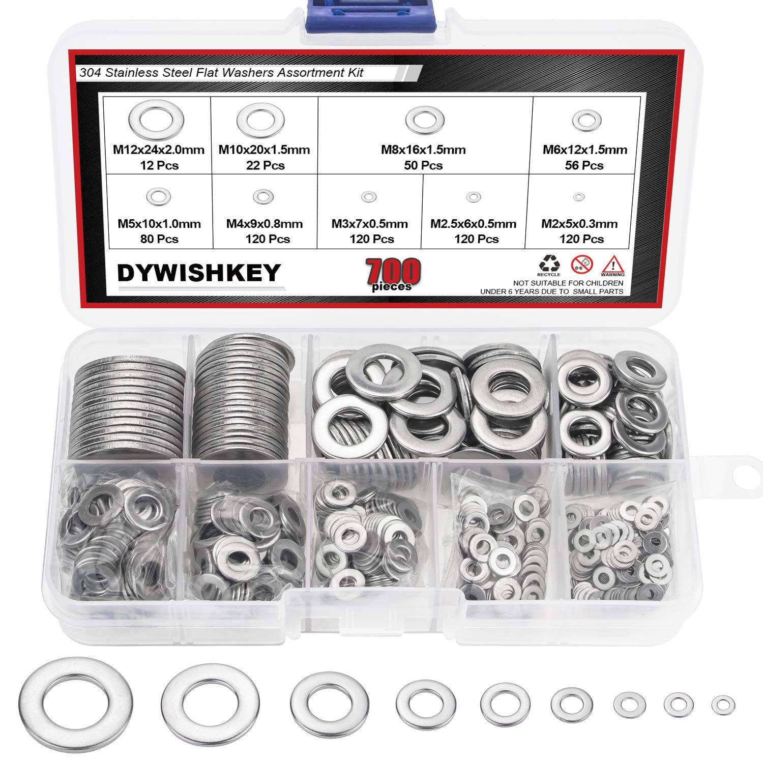 700Pcs 9 Sizes Stainless Steel Flat Washers Assortment Kit (M2 M2.5 M