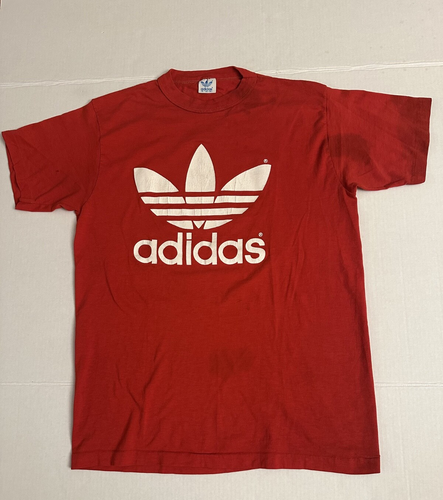 Vintage 1980's Red Trefoil Spellout Logo 2 Sided adidas Mens XL T-shirt #159