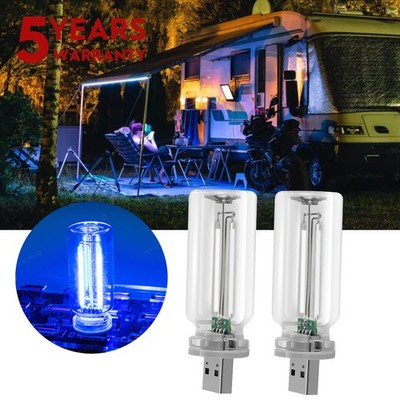 2PC Blue Neon Glow Decor Boat Light Bulbs Car Party + USB Touch Night Light