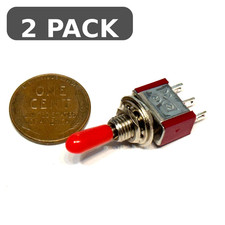 2 pack RED cap ON-OFF-ON Mini Toggle Switch SPDT 3 Pin MTS-123 6A125V A4