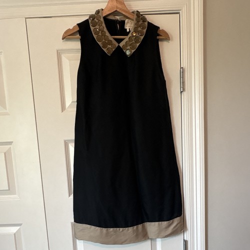 kate spade new york Black Shift Dress Sleeveless Beaded Collar Knee 10