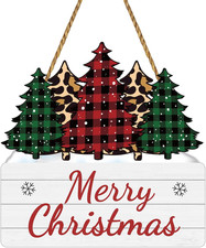 Merry Christmas Decorations Trees Snowflakes Wooden Door Wall Hanging Sign Gift