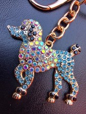 KeyChain Rhinestone Dog Gold Blue Tone Fashion Jewelry Car Bag Gift