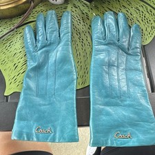 Coach Blue Leather Lined Cashmere Gloves Women  s 6.5 Wrist Length
