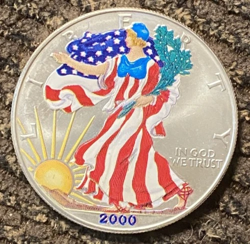 2000 American Silver Eagle Painted Walking Liberty 1 oz 99% Silver Uncirculated