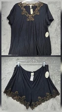 Soma Cool Nights Pajama Set XL Black Soft Tan Lace Trim 2 Piece Sleepwear NWT
