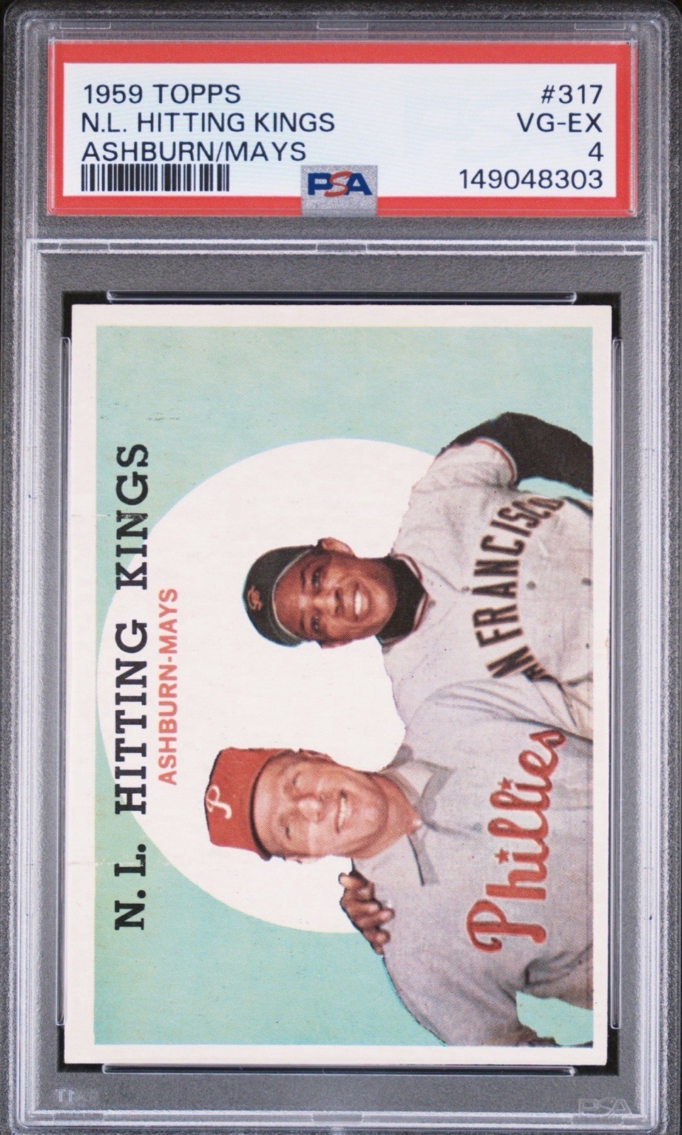 1959 Topps #317 NL Hitting Kings Richie Ashburn Willie Mays PSA 4 VG-EX!