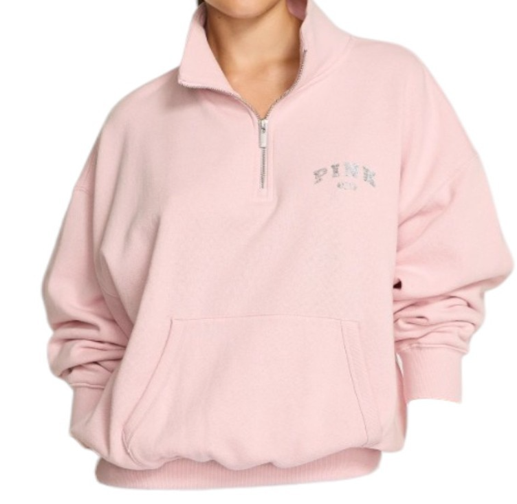 VS PINK Ivy Fleece Quarter-Zip Sweatshirt in Pink Lollipop - Sizes
