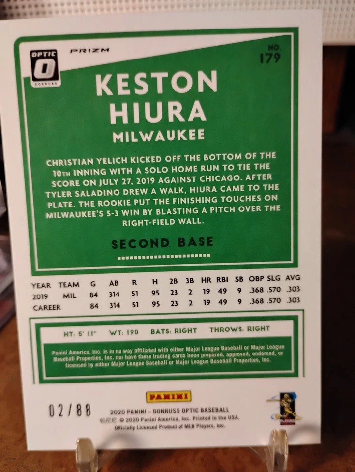 2020 Donruss Optic Red Dragon /88 Prizm Keston Hiura Brewers - Image 4 of 4