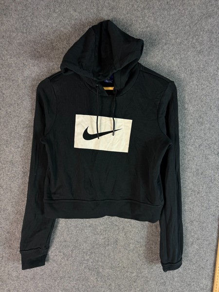 Nike Sportswear Crop Hoodie Womens Small Black Long Sleeve Pullover Swoosh Logo