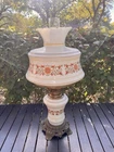 Vintage White Milk Glass Floral Hurricane Table Lamp