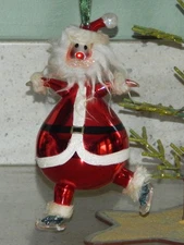 Vintage De Carlini ? Blown Glass Santa Christmas Ornament Skating on Ice Skates