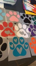 Paw Print Heart Vinyl Decals Assorted Colors