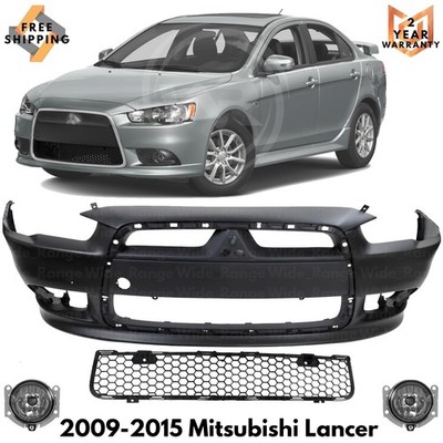 Front Bumper Cover Primed & Fog Lights Kit For 2009-2015 Mitsubishi Lancer