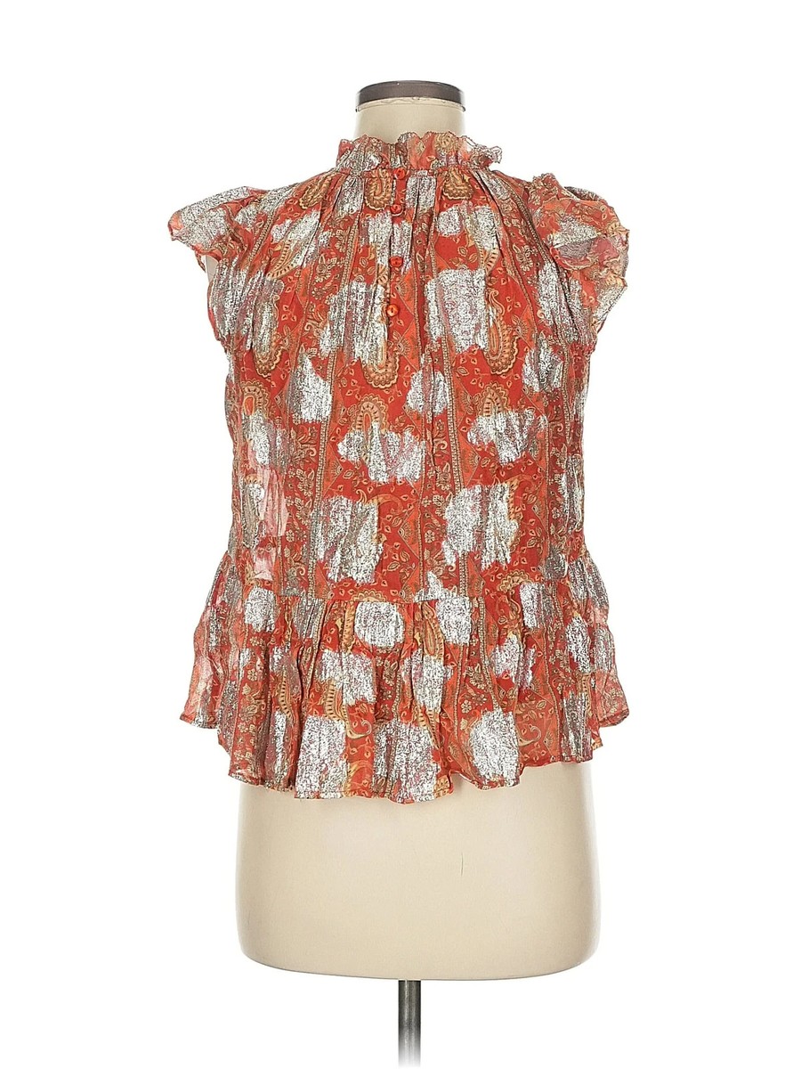 Let Me Be Women Orange Sleeveless Blouse 8 Petites View 2