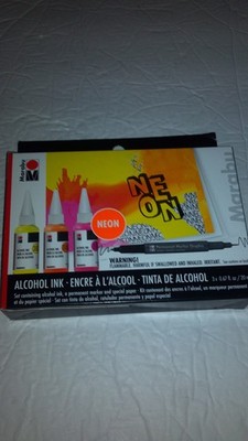 2X Marabu Alcohol Ink Art Set, 20ml, Neon Set, Permanent Marker, Special Paper
