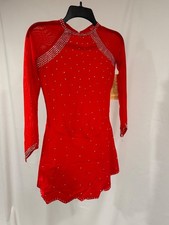 Women's Medium Red Long Sleeve Figure Skating Dress