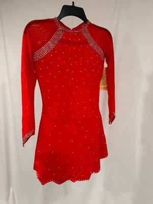 Women's (Medium) Red Long Sleeve Figure Skating Dress