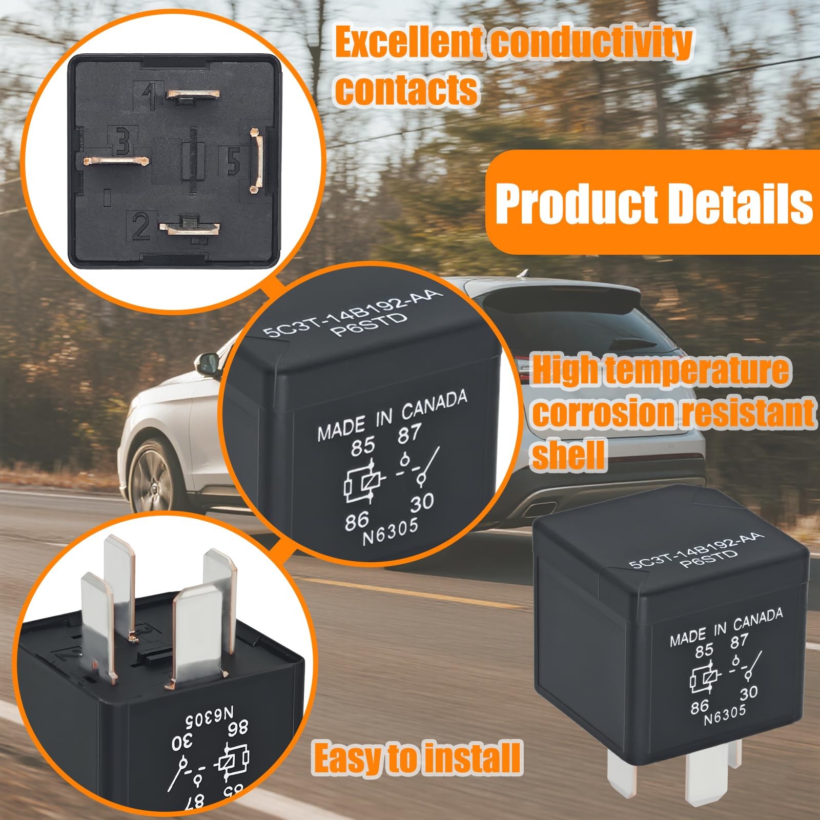 5C3T-14B192-AA P6STD Automotive Power Relay (Pack of 2) – 12V 40A 4-Pin SPNO ...