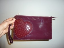 MICHAEL KORS Daneila Heart Wallet Wallet Clutch Patent Leather Plum Burgandy