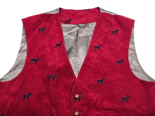 Orvis Vest Hunting Mens 46R Red Corduroy Leather Buttons Dog Embroidered Vintage - Imagen 9 de 13