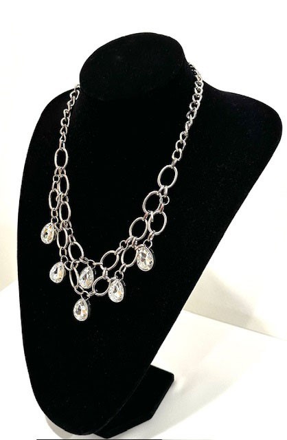 Retro Interconnected Draped Silver Chain & Rhines… - image 3