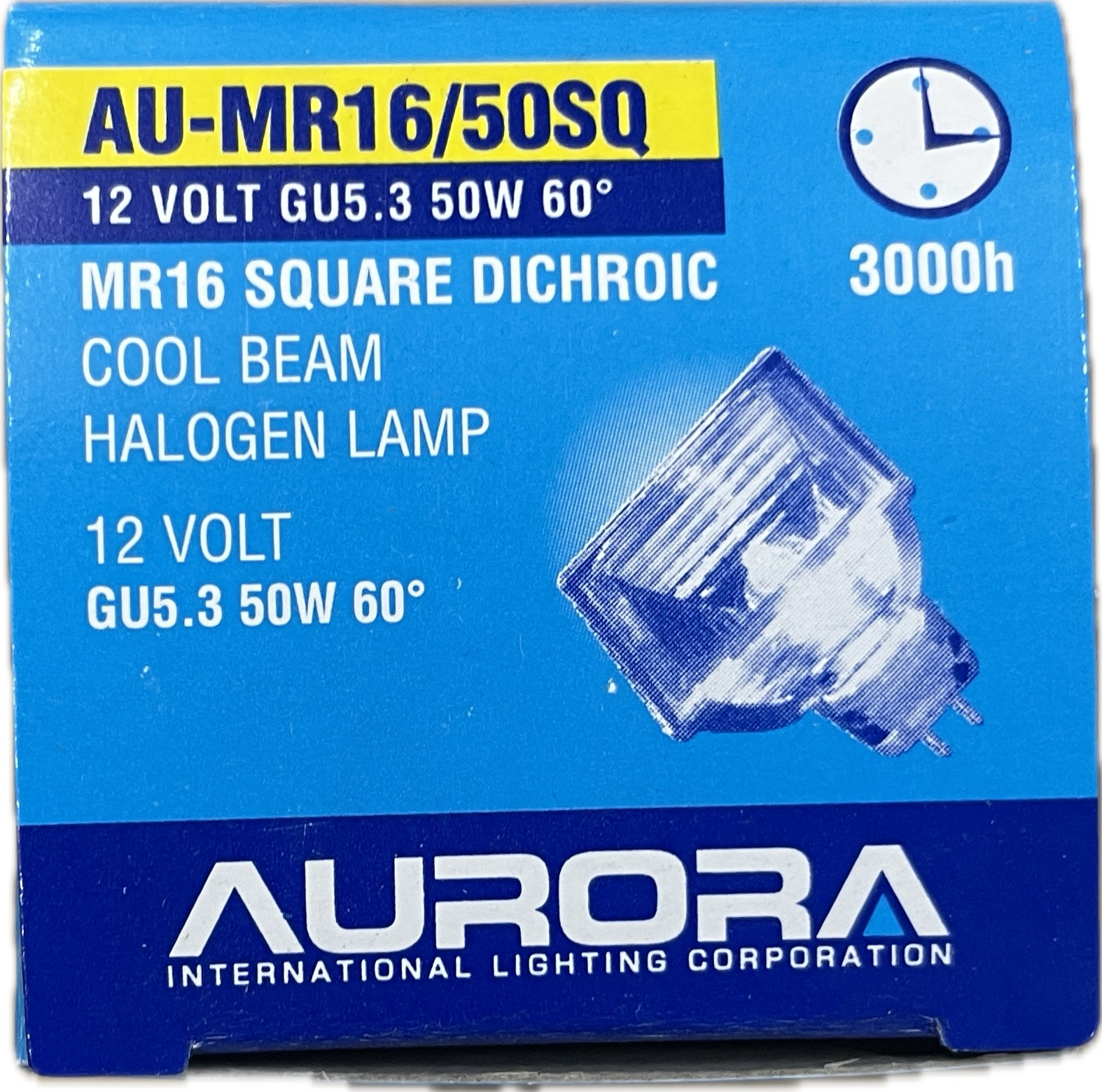 AURORA MR16 GU5.3 50W SQUARE DICHROIC HALOGEN LAMP AU-MR16/50SQ