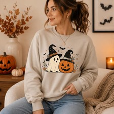 Halloween Ghost Sweatshirt Cute Pumpkin Fall Spooky Season Gift