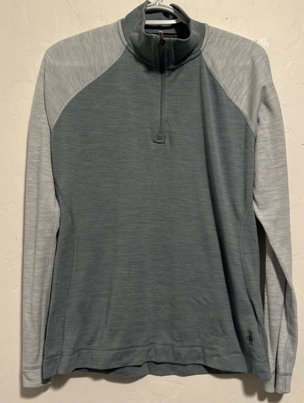Smartwool Classic Thermal Merino Base Layer 1/4 Zip Pullover Gray Blue Sz Large